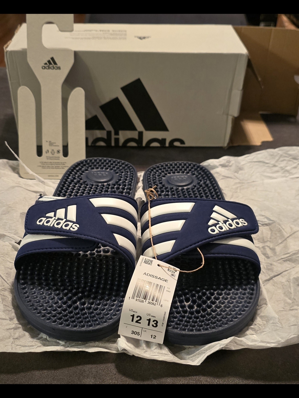 Adidas Navy Blue and White Men Adissage Slide Sandals